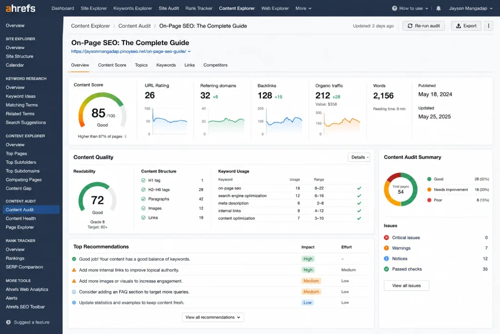 Content quality analysis to improve website search visibility